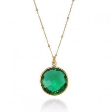 Emerald quartz round bezel necklace 